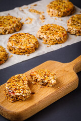 homemade healthy cookies made with sunflower seeds, sesame seeds, dry fruits and honey