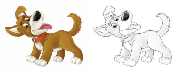 Cartoon sketch scene dog is jumping and looking - artistic style - illustration