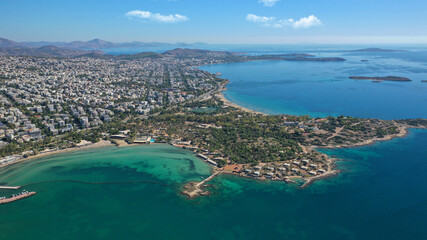 Aerial drone photo of Glyfada, a popular expensive seaside suburb in Athenian riviera, Attica, Greece