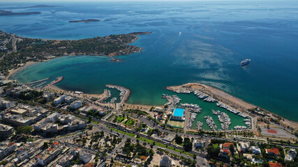 Aerial drone photo of Glyfada, a popular expensive seaside suburb in Athenian riviera, Attica, Greece