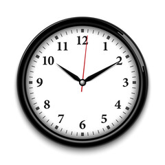 Black wall clock isolated on white background, realistic vector illustration