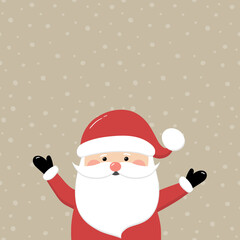 Happy Santa Claus on background with snowflakes and copyspace. Christmas decoration. Vector