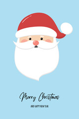Christmas greeting card with happy Santa Claus head. Vector