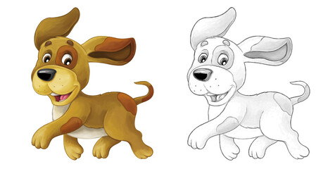 Cartoon sketch scene dog is jumping and looking - artistic style - illustration