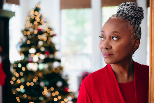 Portrait of Senior Black woman on Christmas and smiling