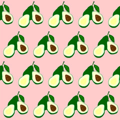 Pattern avocado and half avocado with leaf