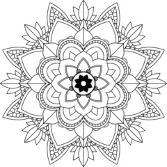 Easy Mandala coloring book simple and basic for beginners, seniors and children. Set of Mehndi flower pattern for Henna drawing and tattoo. Decoration in ethnic oriental, Indian style.