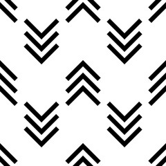 Geometric seamless pattern with arrows pointing up and down. Black shapes on white background. Square illustration