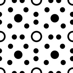 Geometric seamless pattern with circles and holes. Black shapes on white background. Square illustration