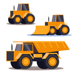 dump truck and tractor. vector.
