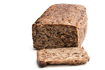 Super seed vegan loaf free from wheat and yeast isolated on white
