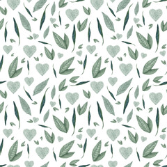 Watercolor seamless pattern on the theme of cleanliness and hygiene. Includes various shaped soaps and decorative leaves. Image for cosmetics and skin care products.