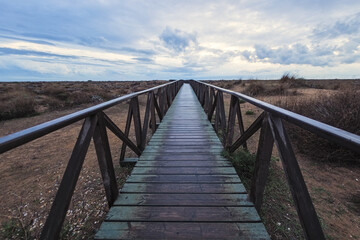 Fototapeta na wymiar wooden bridge on the beach sand