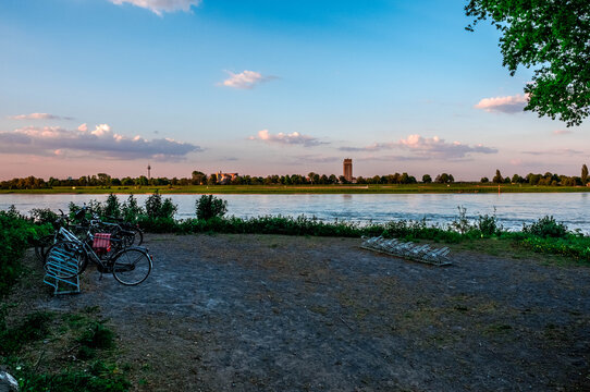 The river Rhine from Neus at sunset in Germany