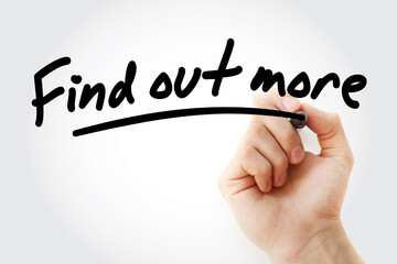 Find out more text with marker, business concept background
