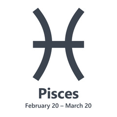 Obraz premium Vector black Pisces astrology zodiac sign. Flat design astronomy symbol.