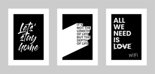 Three minimalist posters typography , wall decor, flat design,poster design-vector