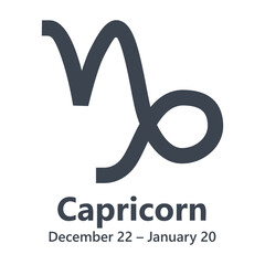 Vector black Capricorn astrology zodiac sign. Flat design astronomy symbol.