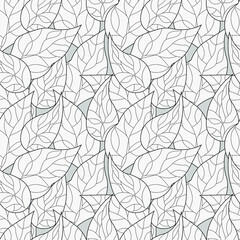 seamless black and white pattern of stylized leaves, background