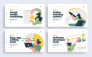 Set of Presentation slide templates or landing page websites design. Business concept illustrations. Modern flat style.