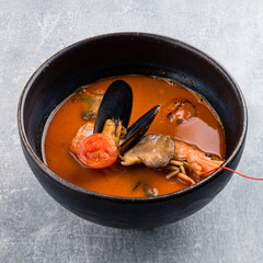 Tom Yum soup, a Thai traditional spicy prawn soup