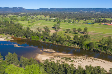 Fototapeta na wymiar Aerial view of the Hawkesbury River and farmland in regional New South Wales in Australia
