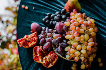 Beautiful fruit autumn composition with grapes