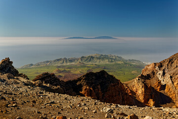Landscape from Tenerife Canary Islands, volcano Pico del Teide and view to La Palma island above the clouds from Tenerife © phototrip.cz
