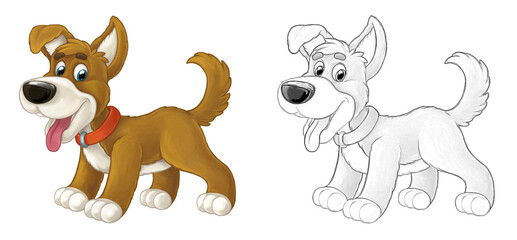 Fototapeta premium Cartoon sketch scene dog is jumping and looking - artistic style - illustration