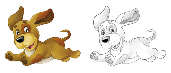 Obraz premium Cartoon sketch scene dog is jumping and looking - artistic style - illustration