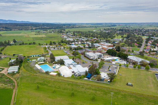 Aerial view of the township of Singleton in regional New South Wales in Australia