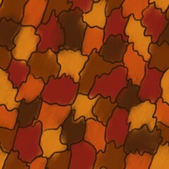 Seamless pattern of hand-drawn stains of pastel in autumn ground warm colors. Brown, orange and yellow abstract spots randomly placed. Texture for print on textile, fabric, wallpaper, scrapbooking. 