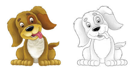 Cartoon sketch scene dog is jumping and looking - artistic style - illustration