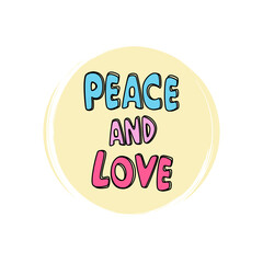 Cute logo or icon vector with peace and love quote, illustration on circle with brush texture, for social media story and highlights
