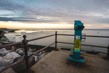 Viewpoint at Remains of Reculver church towers at early october sunrise  early october sunrise
