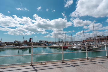 Royal Marina views with people on hot summer day during coronavirus pandemic