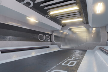 A sci-fi corridor from a spaceship. Futuristic architecture . Experiment laboratory.  © HWWO Stock