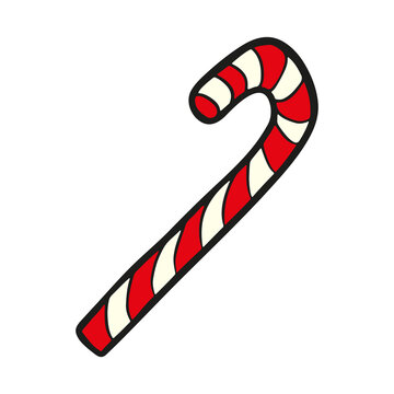 recommend clip art: Candy cane icon. Colored contour silhouette. Sketch drawing. Vector flat graphic hand drawn illustration. The isolated object on a white background. Isolate.