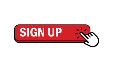 Sign up button with hand clicking icon.