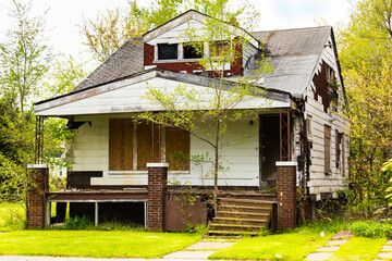 Abandoned Home in Detroit, Michigan. This is a deserted building in a bad part of town. Detroit, Michigan, USA.