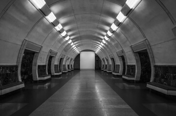 Subway station tunnel interior of modern with geometric design
