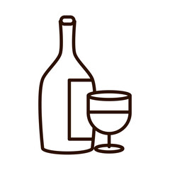 wine bottle and cup celebration event line icon style