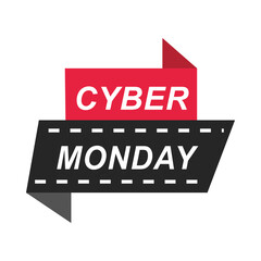 cyber monday, red and black ribbon template design