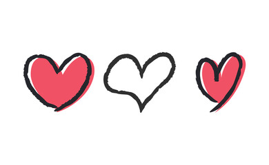 Hand drawn hearts, love icon symbols. Heart doodles. Hand drawn valentine's day design.