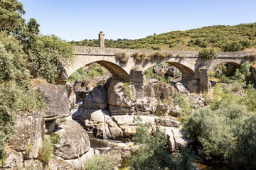 Fototapeta na wymiar the ancient bridge over the Coa river (Ponte Grande sobre o rio Côa) next to Almeida, Guarda district, Portugal