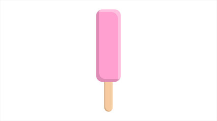 Ice cream in pink glaze on a wooden stick flat isolated