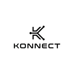 Letter K logo design template,Technology abstract dot connection vector logo icon 