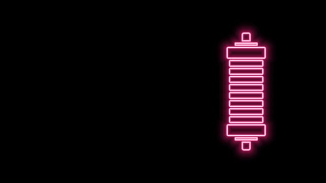 Glowing neon line Shock absorber icon isolated on black background. 4K Video motion graphic animation