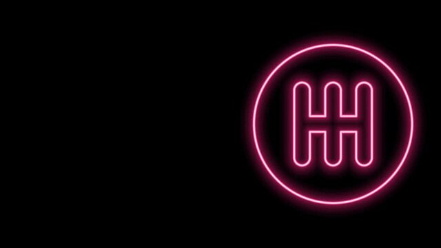 Glowing neon line Gear shifter icon isolated on black background. Transmission icon. 4K Video motion graphic animation