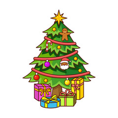 Christmas tree with gift boxes illustration